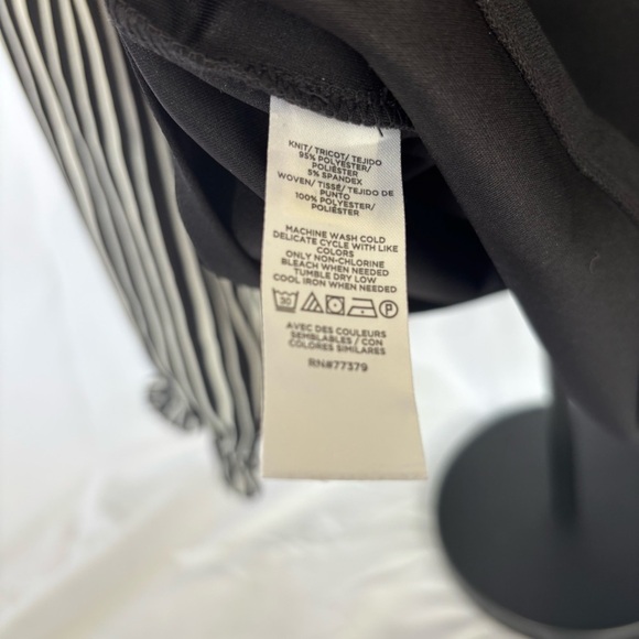 Ann Taylor Elegant Black Top with White Striped Sheer Sleeves Women’s Small - Picture 4 of 5